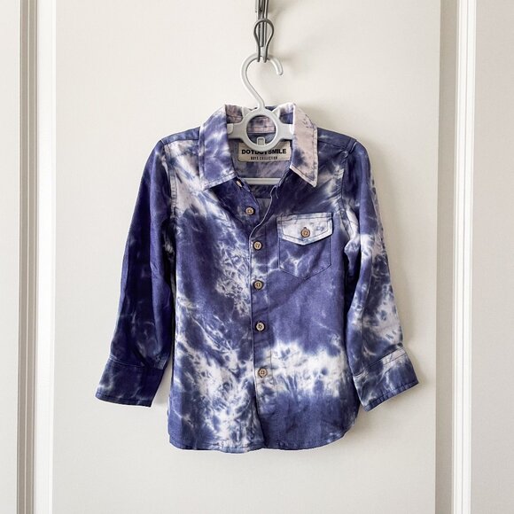 Limited Edition Dot Dot Smile 2T Boys Collection Indigo Dye Long Sleeve Buttonup - Picture 1 of 8
